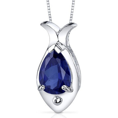 Blue Sapphire Pendant Necklace Sterling Silver Pear 2.5 Carats