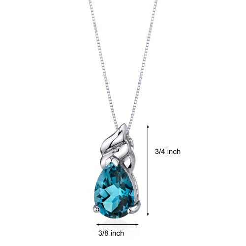 London Blue Topaz Pendant Sterling Silver Pear 3.25 Carats