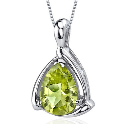 Peridot Pendant Necklace Sterling Silver Pear Shape 1.75 Carats