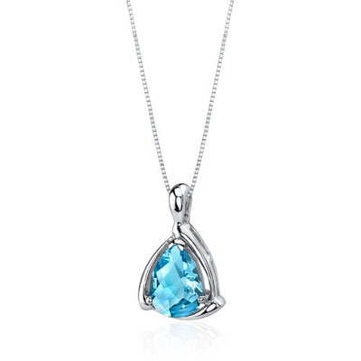 Swiss Blue Topaz Pendant Necklace Sterling Silver Pear 2 Carats