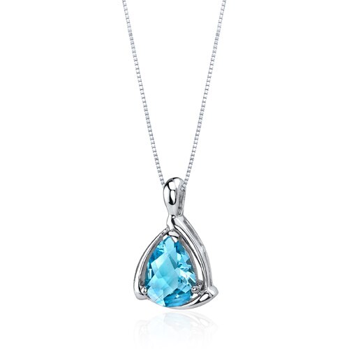 Swiss Blue Topaz Pendant Necklace Sterling Silver Pear 2 Carats