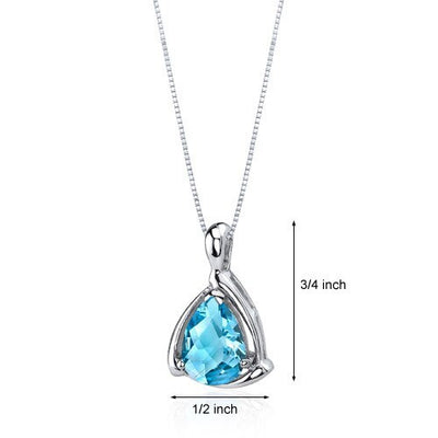 Swiss Blue Topaz Pendant Necklace Sterling Silver Pear 2 Carats