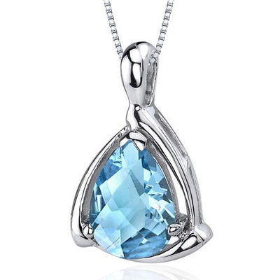 Swiss Blue Topaz Pendant Necklace Sterling Silver Pear 2 Carats