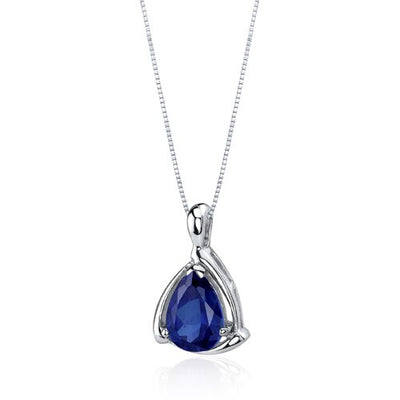 Blue Sapphire Pendant Necklace Sterling Silver Pear 2.5 Carats