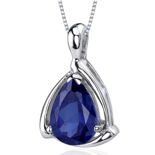 Blue Sapphire Pendant Necklace Sterling Silver Pear 2.5 Carats