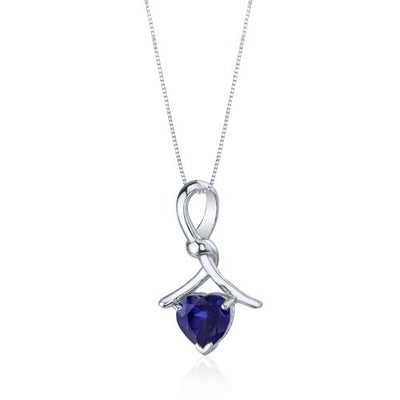 Blue Sapphire Pendant Necklace Sterling Silver Heart 2.5 Carats