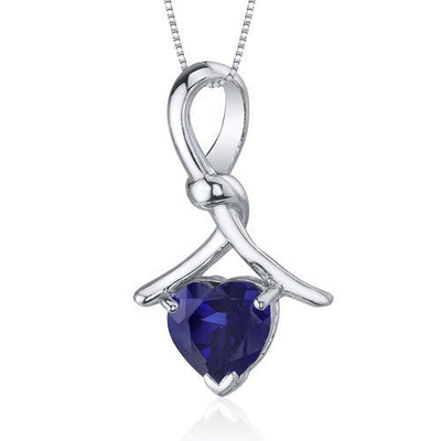 Blue Sapphire Pendant Necklace Sterling Silver Heart 2.5 Carats