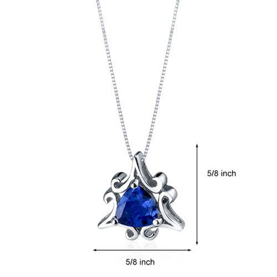 Blue Sapphire Pendant Necklace Sterling Silver Trillion 1.5 Cts