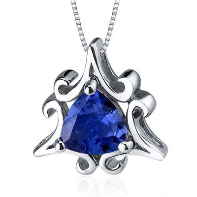 Blue Sapphire Pendant Necklace Sterling Silver Trillion 1.5 Cts