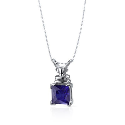 Blue Sapphire Pendant Sterling Silver Princess Cut 3.25 Carats