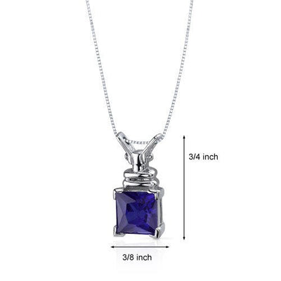 Blue Sapphire Pendant Sterling Silver Princess Cut 3.25 Carats