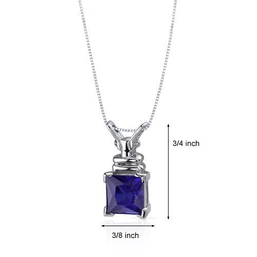 Blue Sapphire Pendant Sterling Silver Princess Cut 3.25 Carats