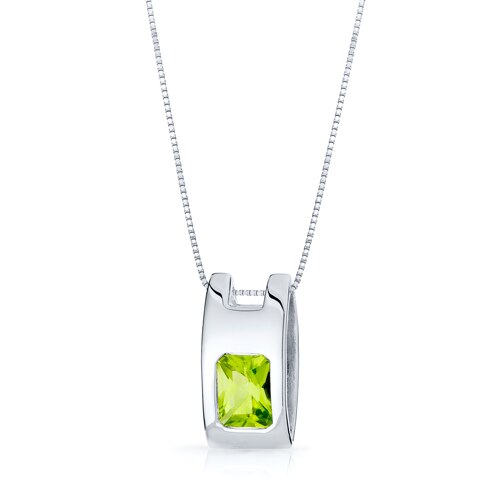 Peridot Pendant Necklace Sterling Silver Radiant 1.5 Carats