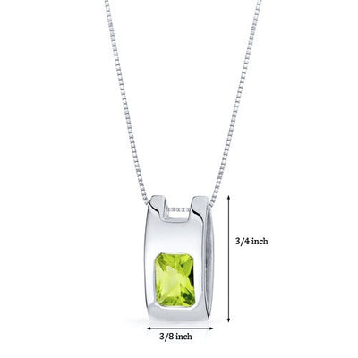 Peridot Pendant Necklace Sterling Silver Radiant 1.5 Carats