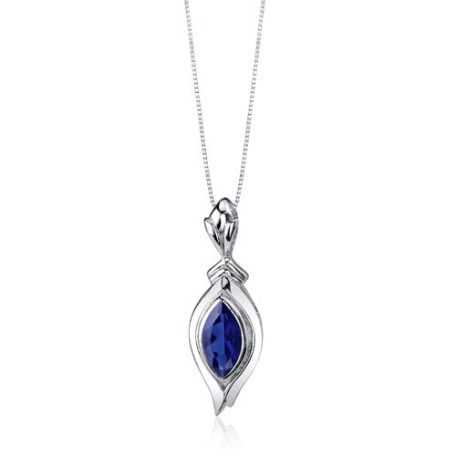 Blue Sapphire Pendant Sterling Silver Marquise 1.25 Carats