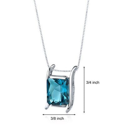 London Blue Topaz Pendant Sterling Silver Radiant 3.75 Carats