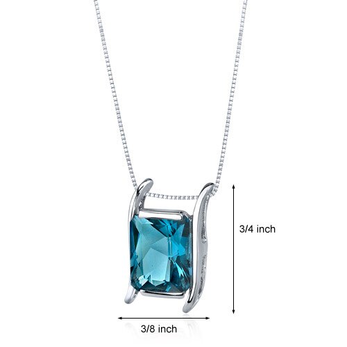 London Blue Topaz Pendant Sterling Silver Radiant 3.75 Carats