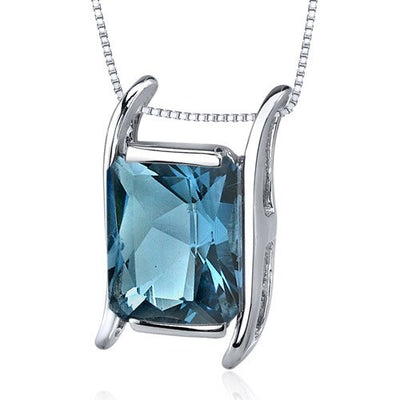 London Blue Topaz Pendant Sterling Silver Radiant 3.75 Carats