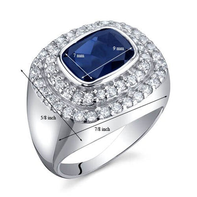 Blue Sapphire Ring Sterling Silver Radiant Shape 3 Carats