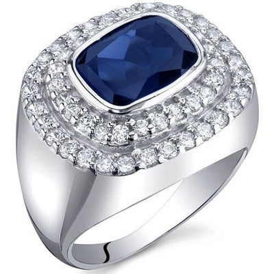 Blue Sapphire Ring Sterling Silver Radiant Shape 3 Carats