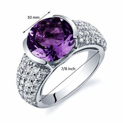 Amethyst Ring Sterling Silver Round Shape 3.25 Carats