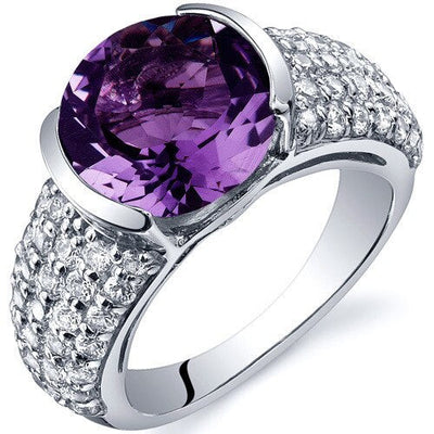 Amethyst Ring Sterling Silver Round Shape 3.25 Carats