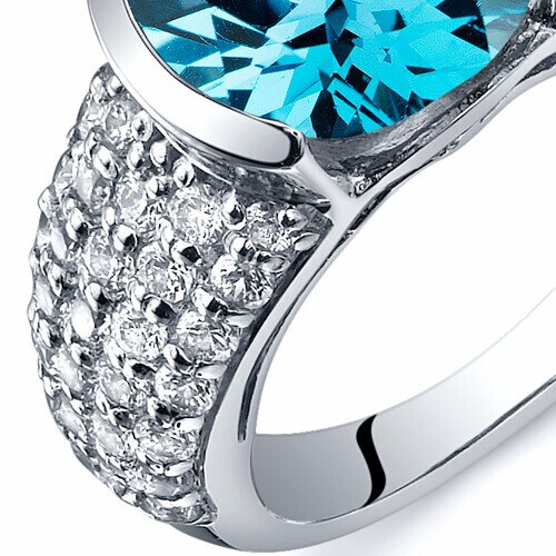 Swiss Blue Topaz Ring Sterling Silver Round Shape 4 Carats