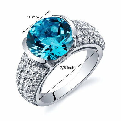 Swiss Blue Topaz Ring Sterling Silver Round Shape 4 Carats