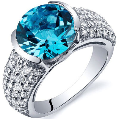 Swiss Blue Topaz Ring Sterling Silver Round Shape 4 Carats