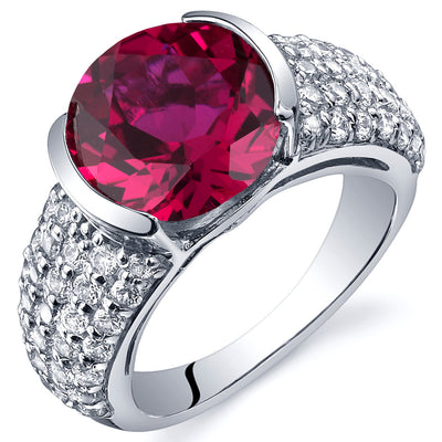 Created Ruby Round Cut Sterling Silver Ring Size 5