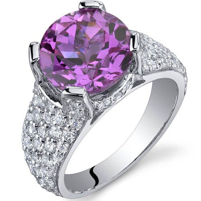 Pink Sapphire Ring Sterling Silver Round Shape 5 Carats