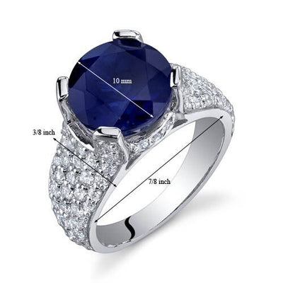 Blue Sapphire Ring Sterling Silver Round Shape 5.25 Carats