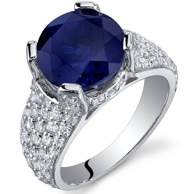 Blue Sapphire Ring Sterling Silver Round Shape 5.25 Carats