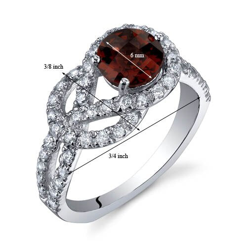 Garnet Ring Sterling Silver Round Shape 1 Carats