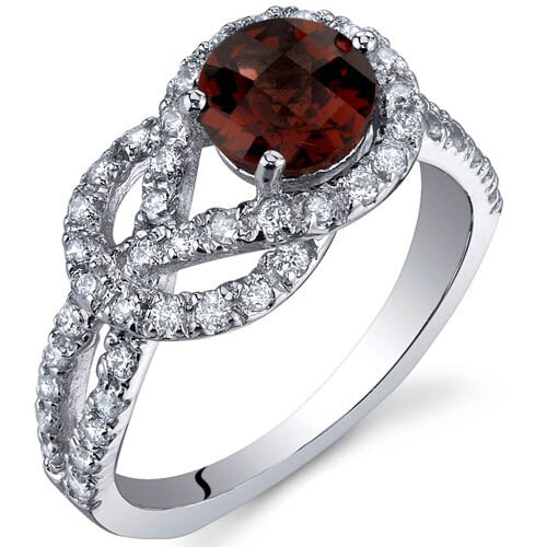 Garnet Ring Sterling Silver Round Shape 1 Carats