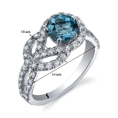 London Blue Topaz Ring Sterling Silver Round Shape 1 Carats