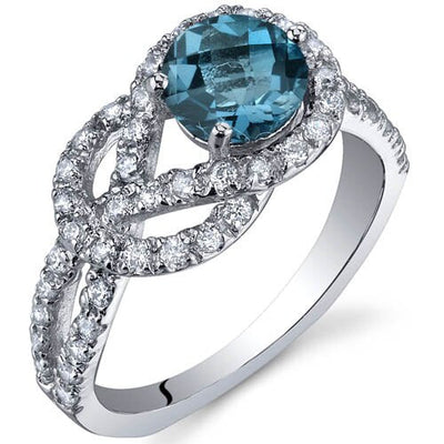 London Blue Topaz Ring Sterling Silver Round Shape 1 Carats