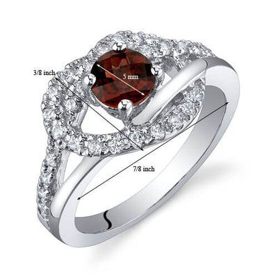 Garnet Ring Sterling Silver Round Shape 0.5 Carats