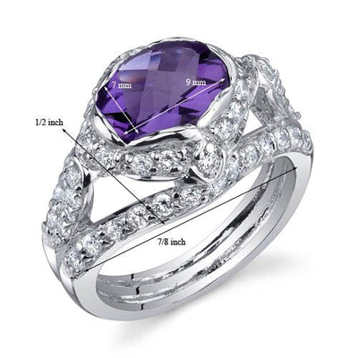 Amethyst Ring Sterling Silver Oval Shape 1.5 Carats