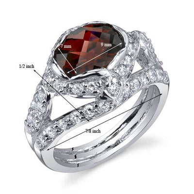 Garnet Ring Sterling Silver Oval Shape 2.25 Carats