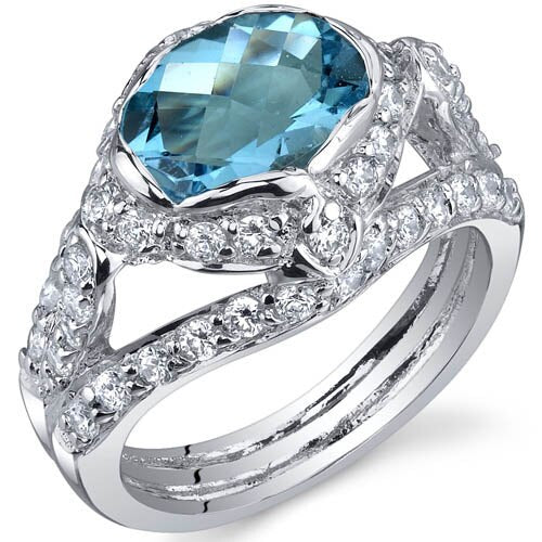 Swiss Blue Topaz Ring Sterling Silver Oval Shape 2 Carats