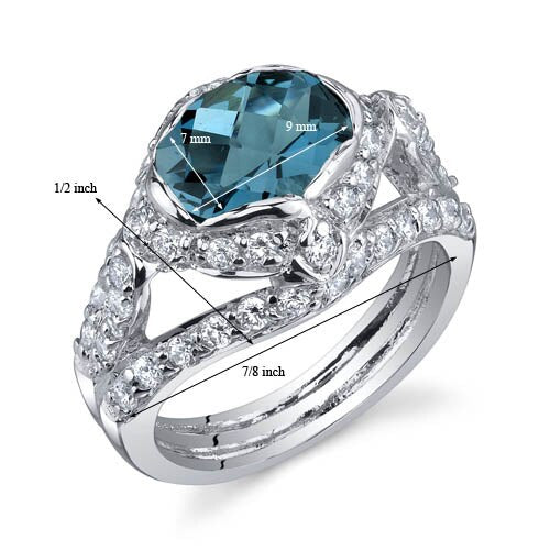 London Blue Topaz Ring Sterling Silver Oval Shape 2 Carats