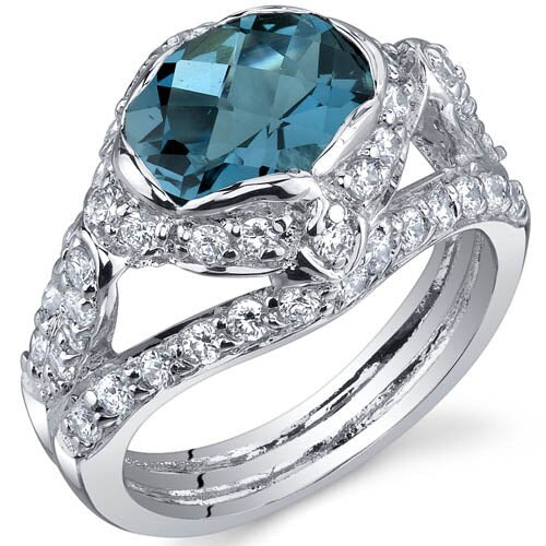 London Blue Topaz Ring Sterling Silver Oval Shape 2 Carats