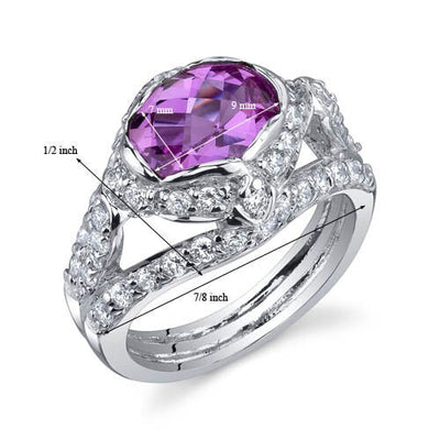 Pink Sapphire Ring Sterling Silver Oval Shape 2.5 Carats