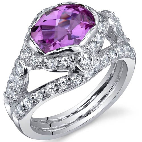 Pink Sapphire Ring Sterling Silver Oval Shape 2.5 Carats