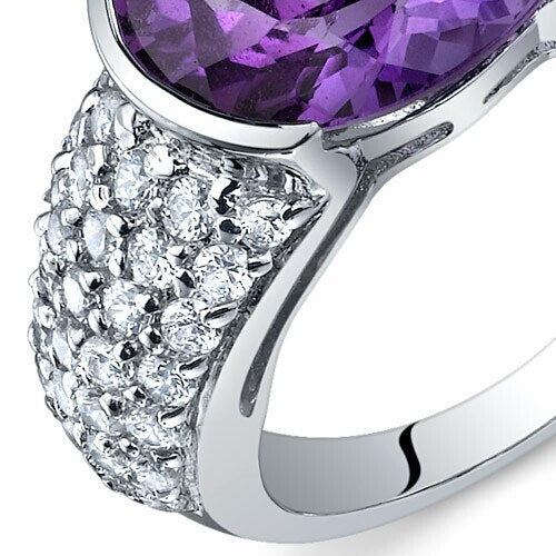 Amethyst Ring Sterling Silver Oval Shape 4 Carats