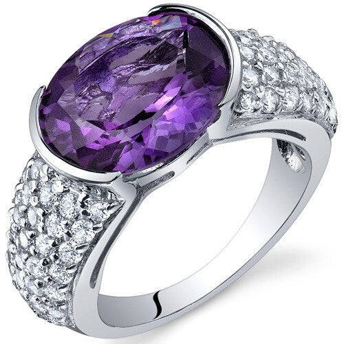 Amethyst Ring Sterling Silver Oval Shape 4 Carats