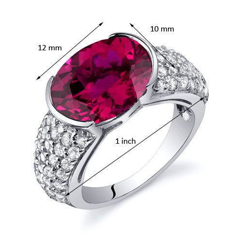 Created Ruby Oval Cut Sterling Silver Ring Size 5