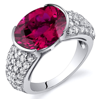 Created Ruby Oval Cut Sterling Silver Ring Size 9