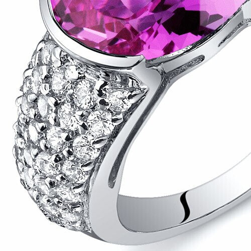 Pink Sapphire Ring Sterling Silver Oval Shape 6.25 Carats